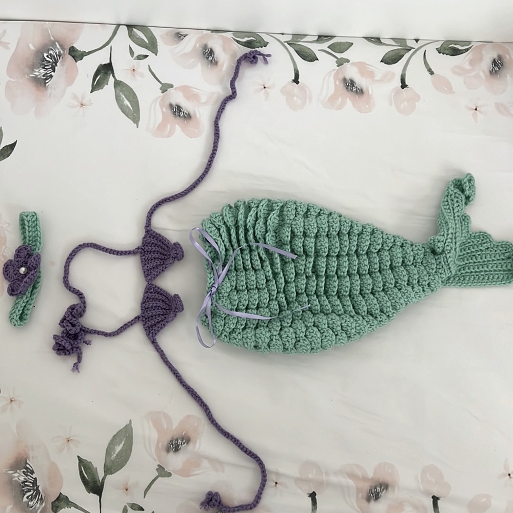 Infant photoshoot crochet mermaid set handmade newborn size